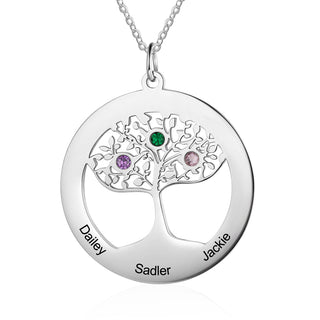 925 Sterling Silver Family Tree Name Necklace with Zircon