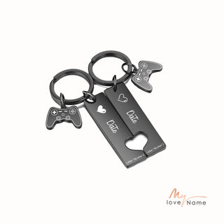 Custom Date Stainless Steel Heart Shaped Couple Keychain