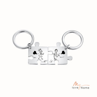 Custom Stainless Steel Couple Puzzle Keychian