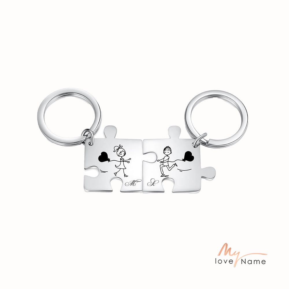 Custom Stainless Steel Couple Puzzle Keychian