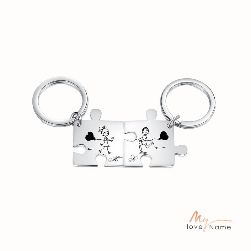 Custom Stainless Steel Couple Puzzle Keychian