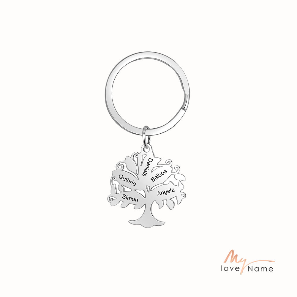 Personalized Stainless Steel Family Tree Custom Name Keychain