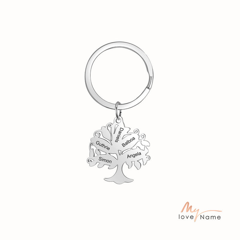 Personalized Stainless Steel Family Tree Custom Name Keychain