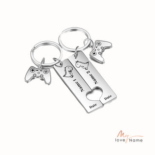Custom Name Stainless Steel Dinosaur Pattern Couple Keychain