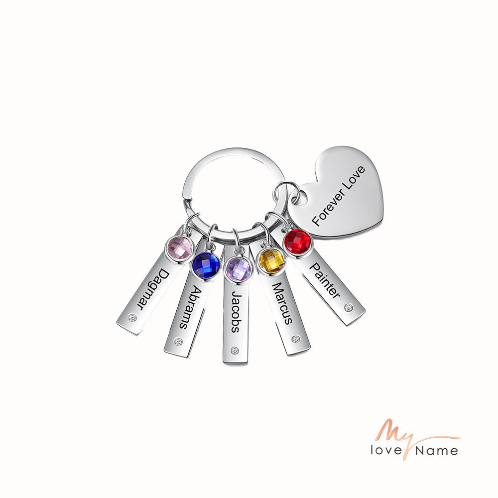 Stainless Steel Bar Heart Shape Engraved Name Keychain