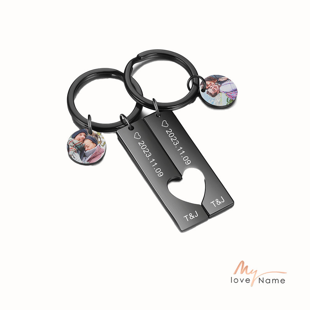 Custom Photo Stainless Steel Couple Keychain