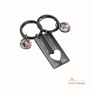 Custom Photo Stainless Steel Couple Keychain