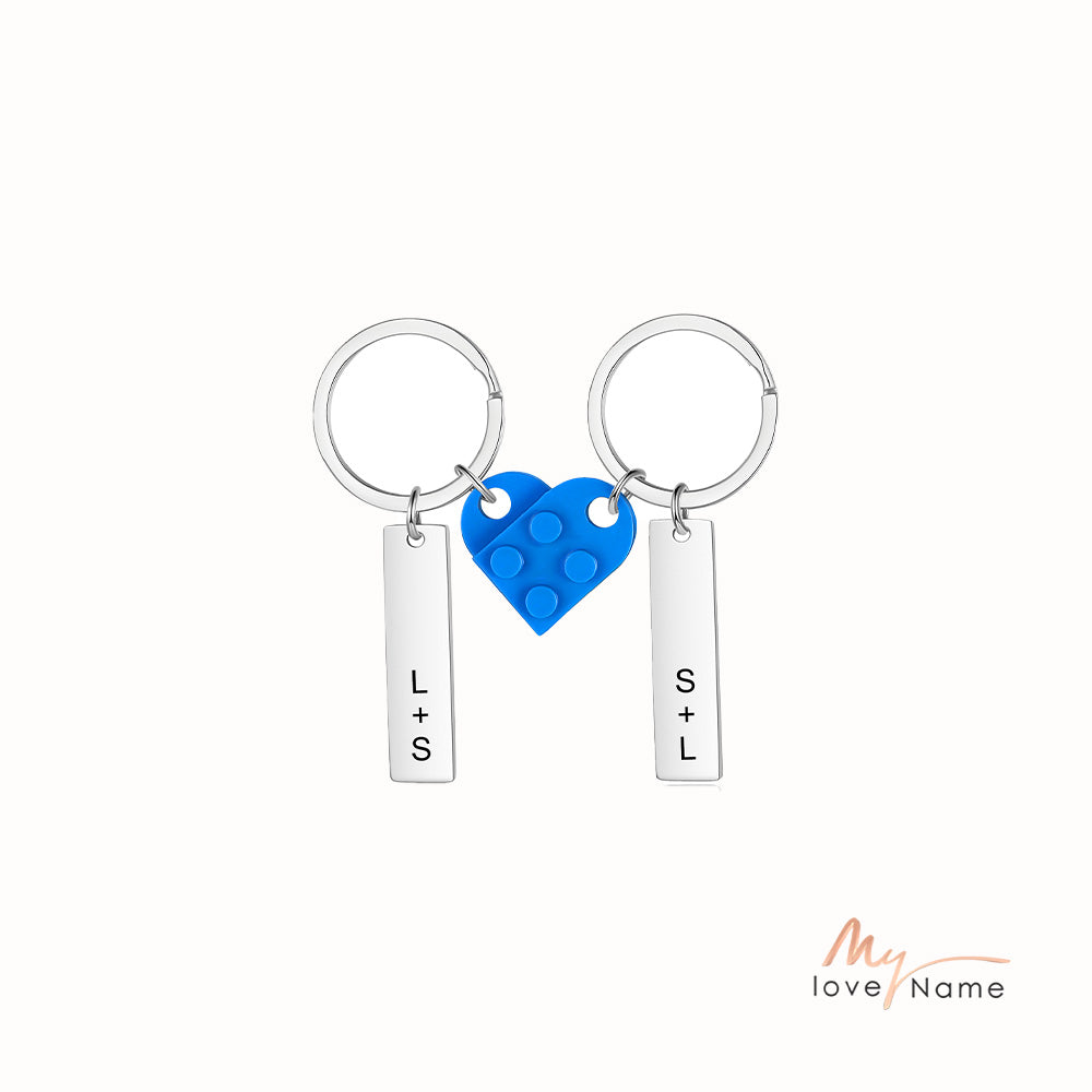 Custom Letter Stainless Steel Heart Couple Keychain