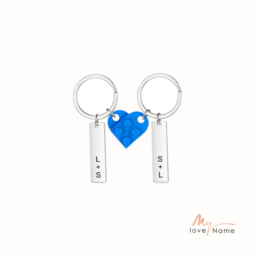 Custom Letter Stainless Steel Heart Couple Keychain