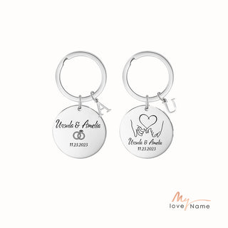 Custom Name Stainless Steel Heart Pattern Couple Keychain