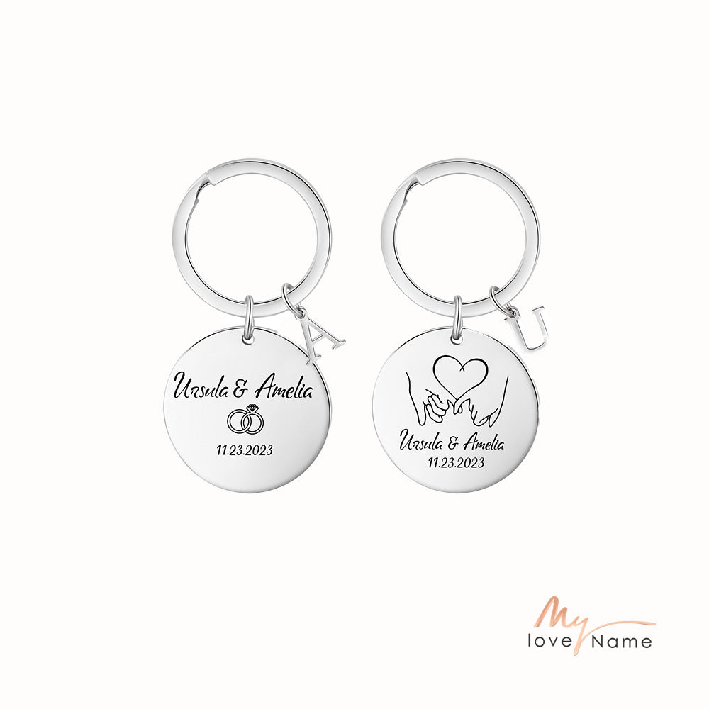 Custom Name Stainless Steel Heart Pattern Couple Keychain