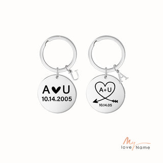 Custom Letter Stainless Steel Heart Pattern Couple Keychain