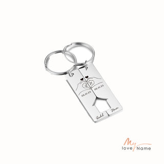 Custom Letter Stainless Steel Heart Couple Keychain