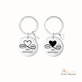 Custom Name Stainless Steel Heart Shaped Eight Character Shape Couple Keychain