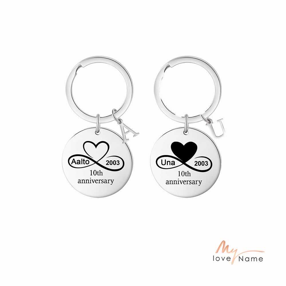 Custom Name Stainless Steel Heart Shaped Eight Character Shape Couple Keychain