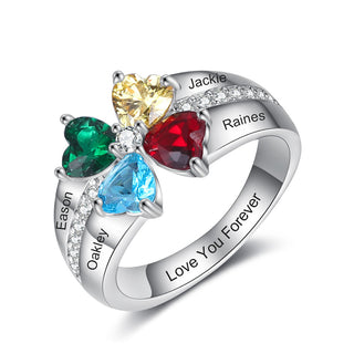 925 Silver Birthstone Ring with Engraving Names