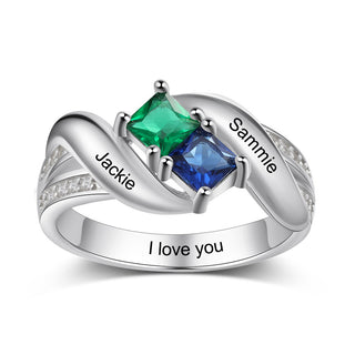 925 Silver Cubic Zirconia Ring with Engraving Names