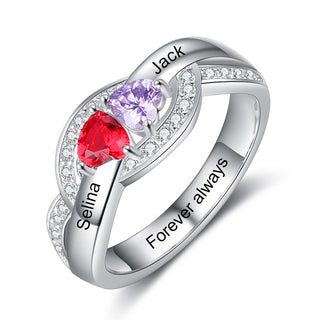 925 Staerling Silver Birthstone Rings with Engraved Names