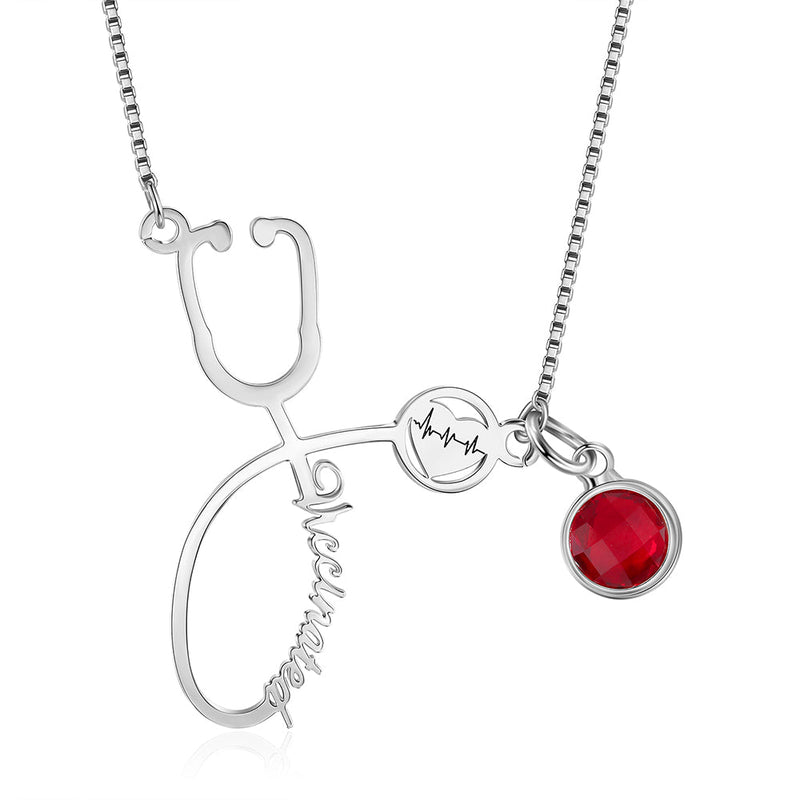 Rhodium Plated Vaccination Name Necklace
