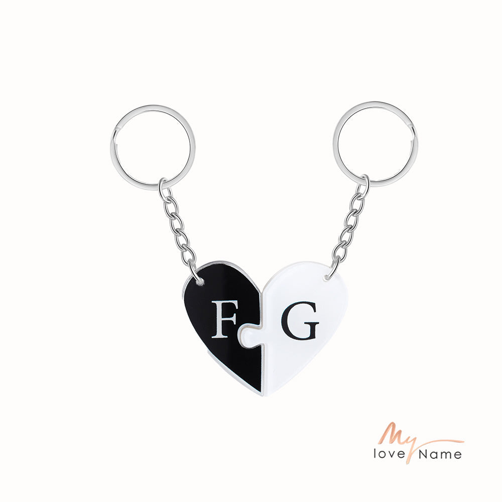 Custom Letter Acrylic Keychain Heart Shape Couple Keychain