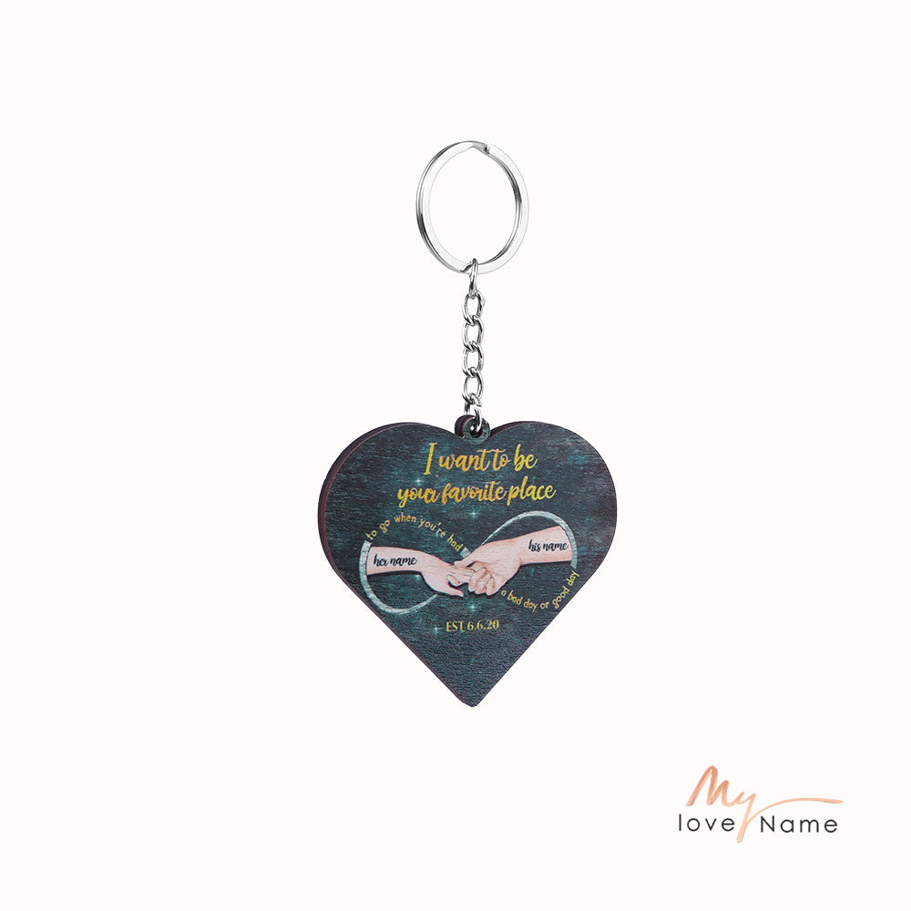 Custom Name Heart Shape Couple Keychain