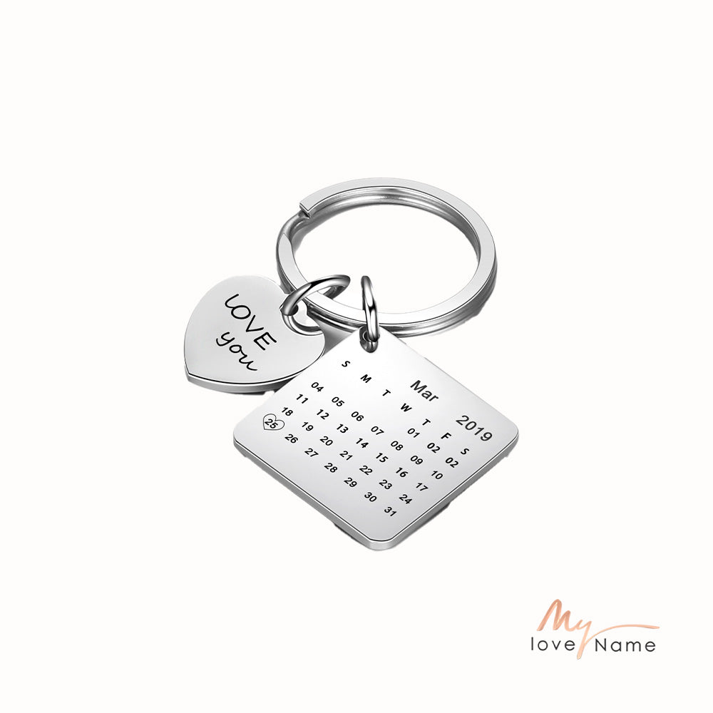 Engraved Stainless Steal Calendar Photo Keychain