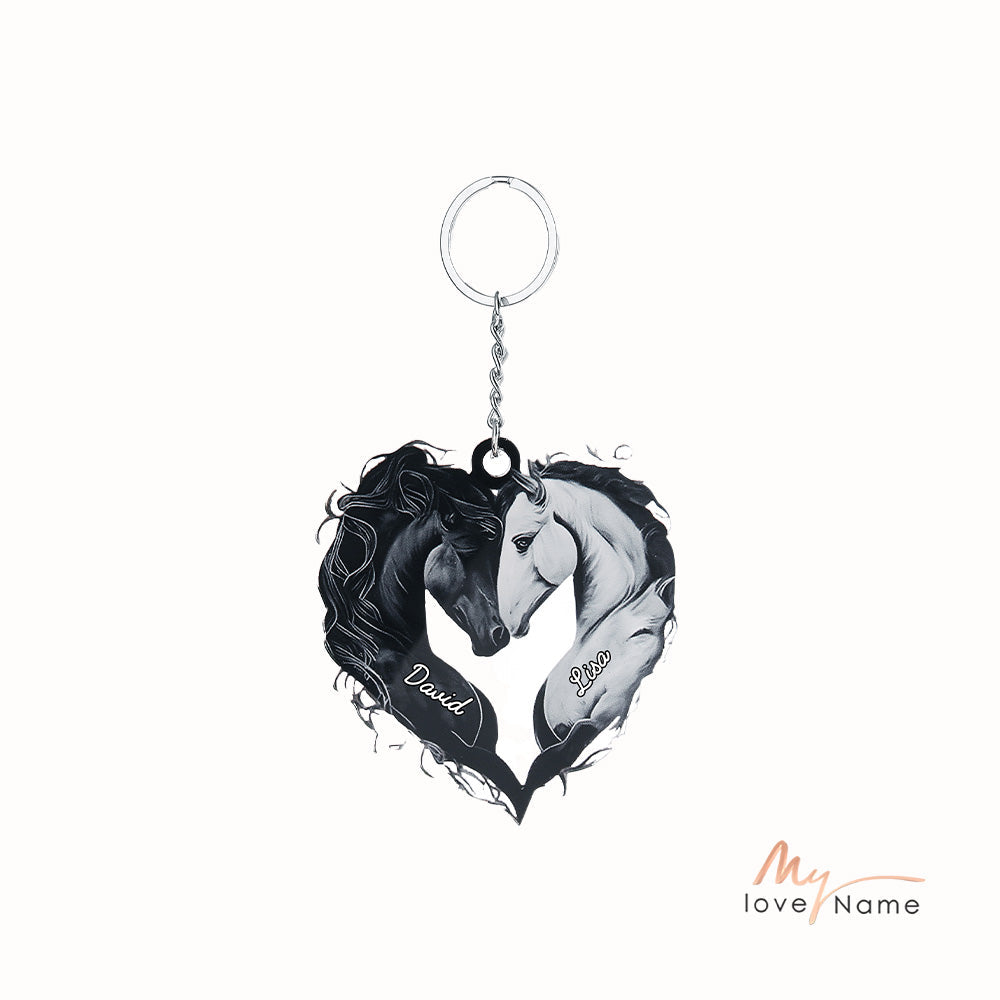 Custom Name Acrylic Valentine Day Keychain Horse Heart Shape Keychain