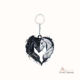 Custom Name Acrylic Valentine Day Keychain Horse Heart Shape Keychain