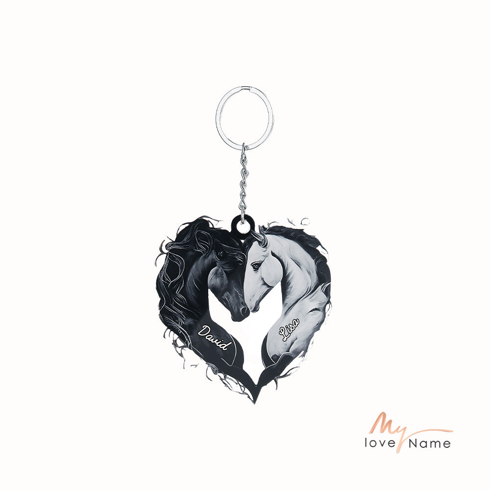 Custom Name Acrylic Valentine Day Keychain Horse Heart Shape Keychain
