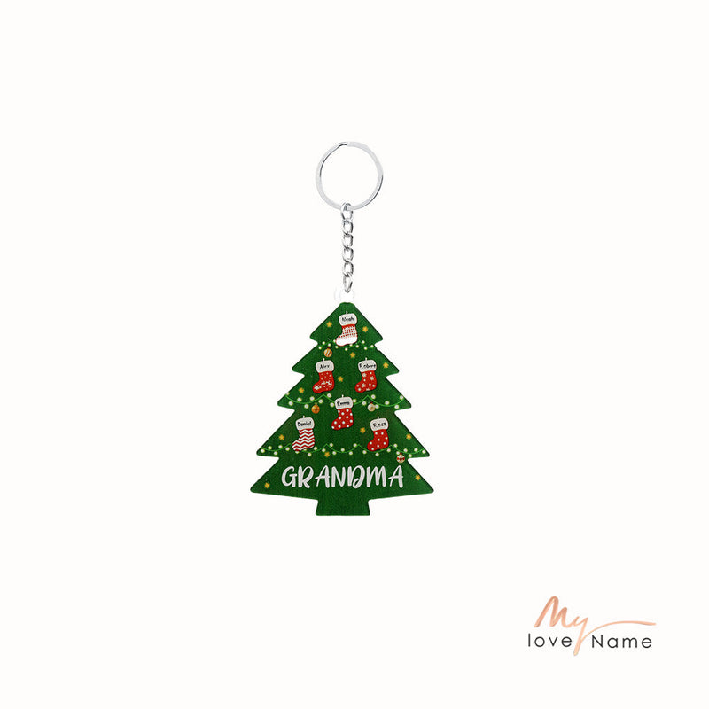 Christmas Tree Personalized Christmas Keychain With Engraved 2-6 Names