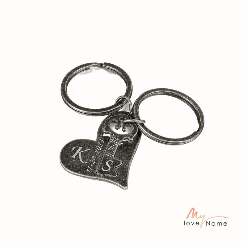 Custom Letter Heart Shape Couple Keychain Valentine's Day Gift
