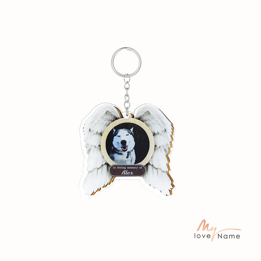 Custom Name and Photo Wing Shaped Keychain