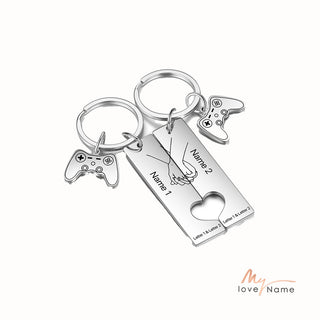 Custom Name Stainless Steel Hand Holding Pattern Couple Keychain