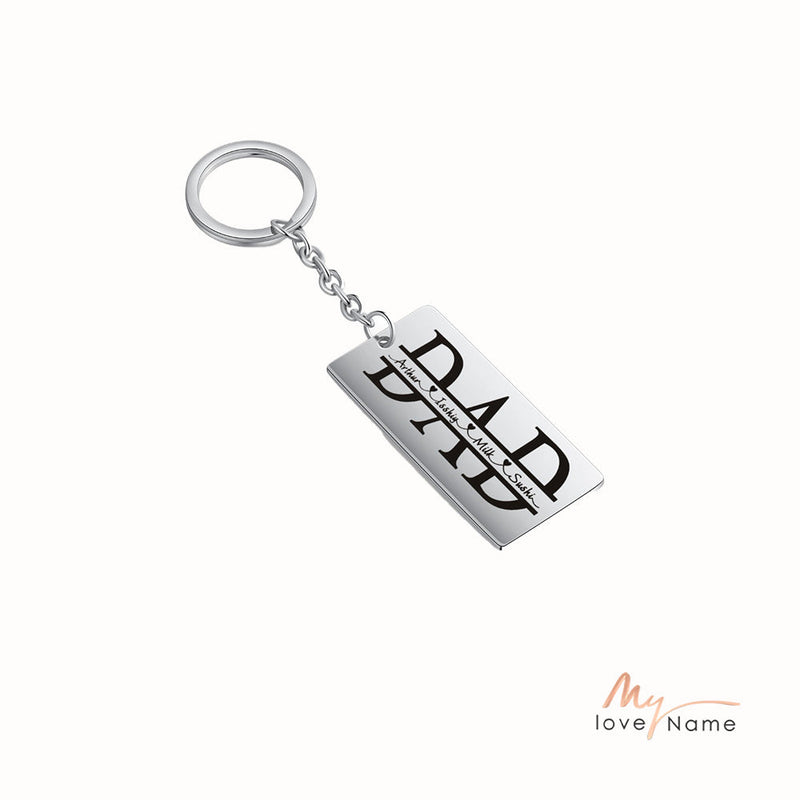 Personalized Stainless Steel Mom and Dad Keychain