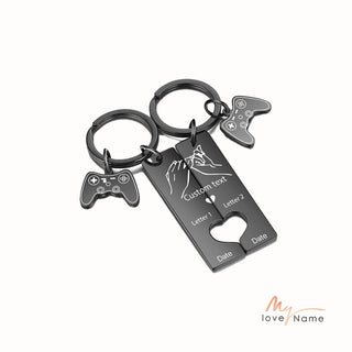 Custom Text Stainless Steel Hook pattern Couple Keychain