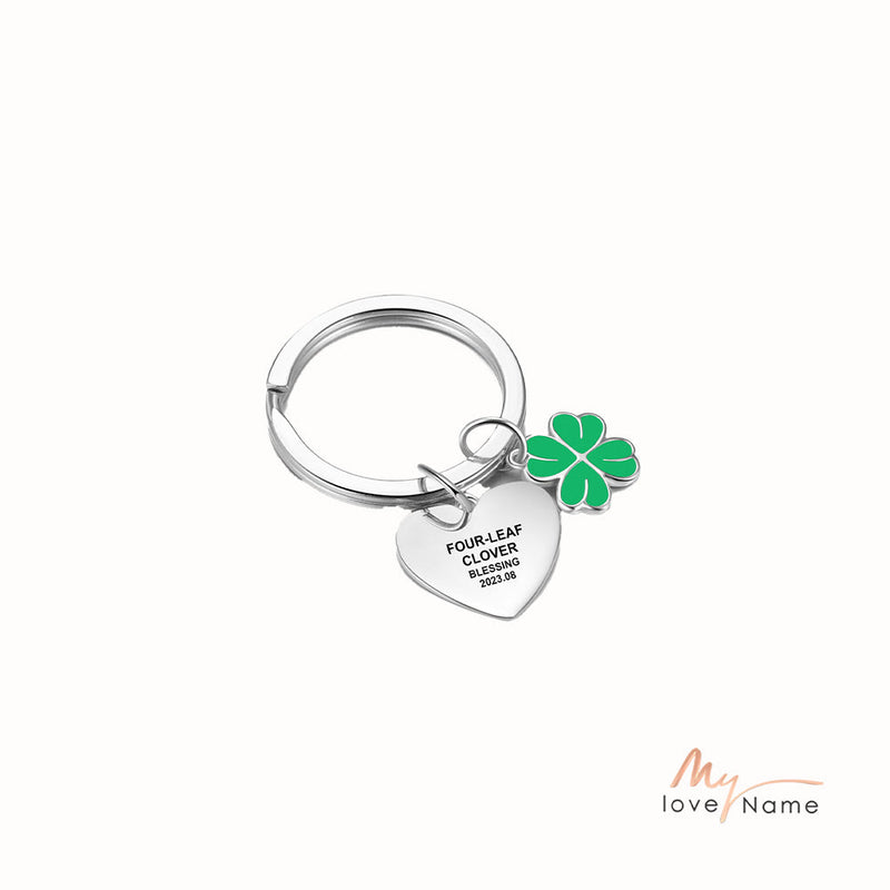 Custom Heart Four Leaf Clover Keychain