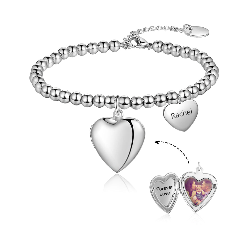 Stainless Steel Personalized Heart Shape Photo Bracelet