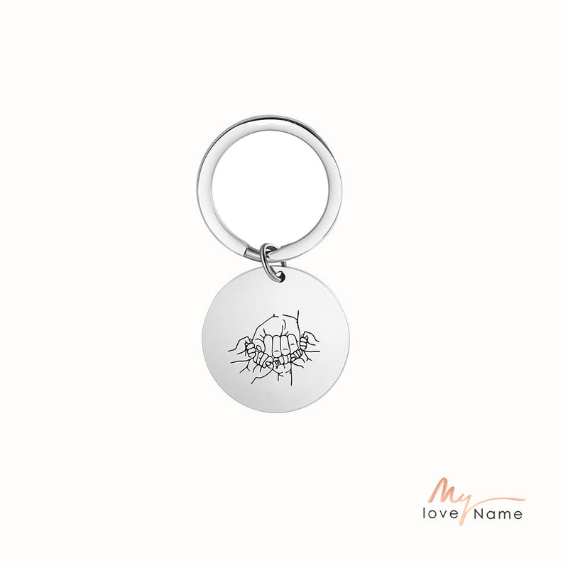 Custom Family Name Keychian with Father and Child Hand