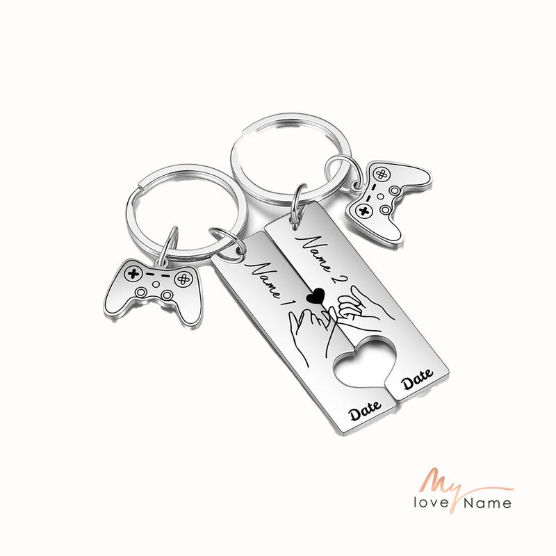 Custom Name Stainless Steel Heart Shaped Couple Keychain
