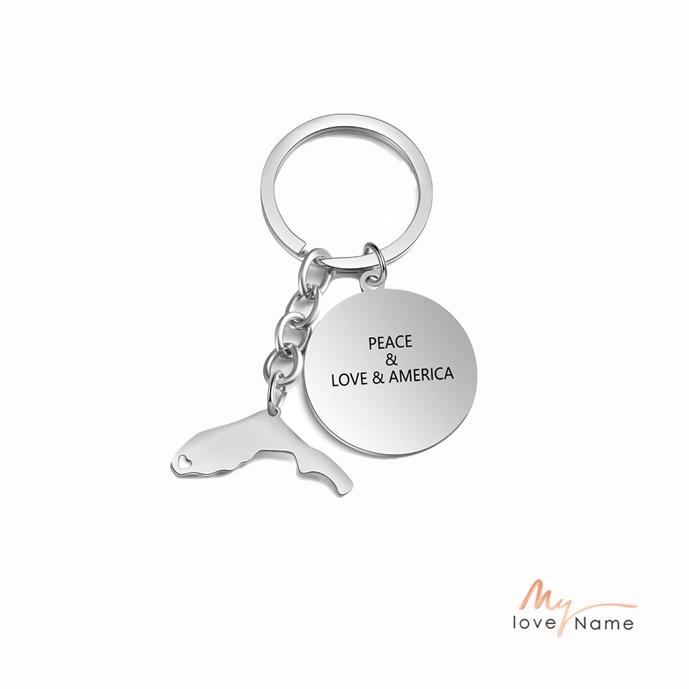 Personalized Stainless Steel Map Customization Keychain
