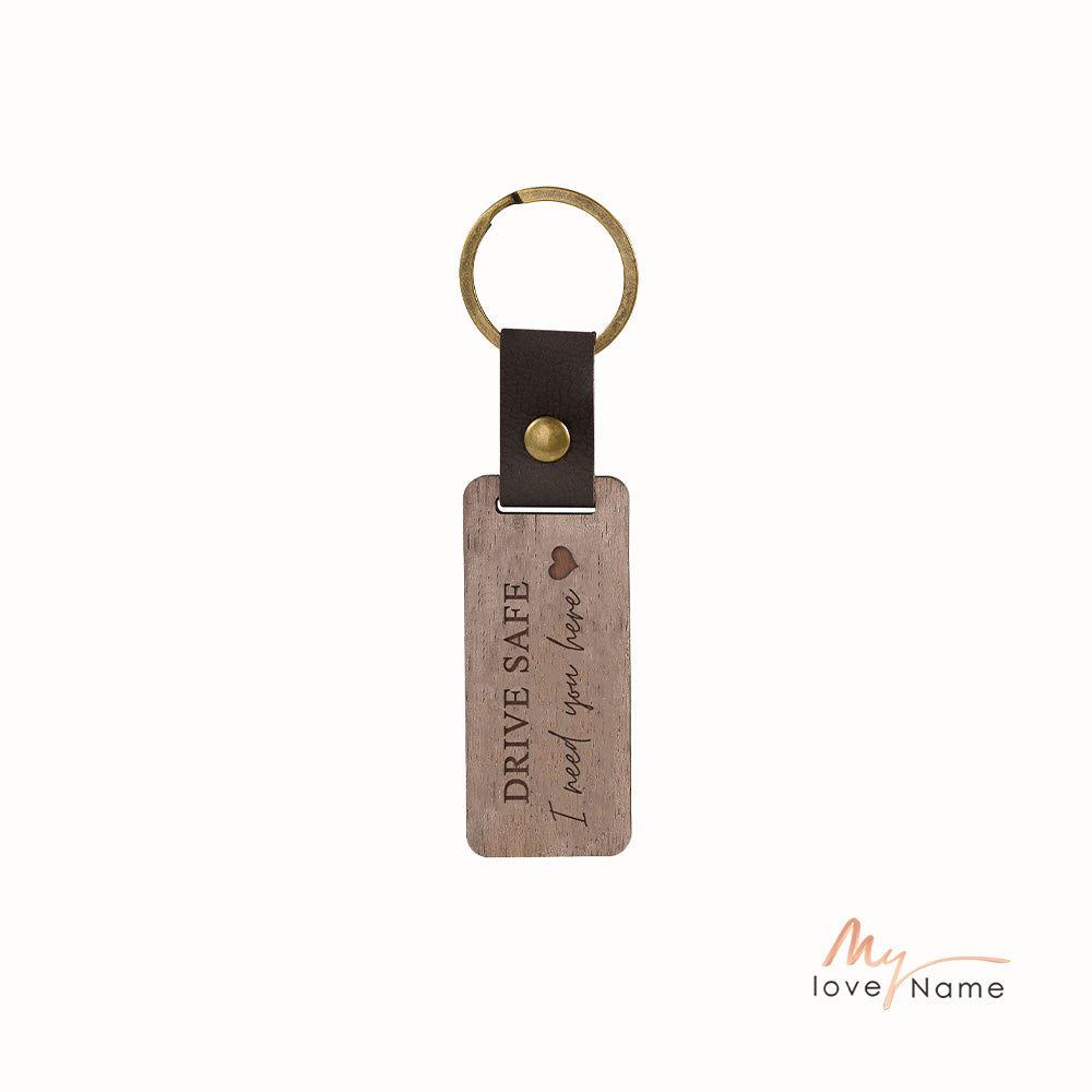 Custom Text Walnut Keychain