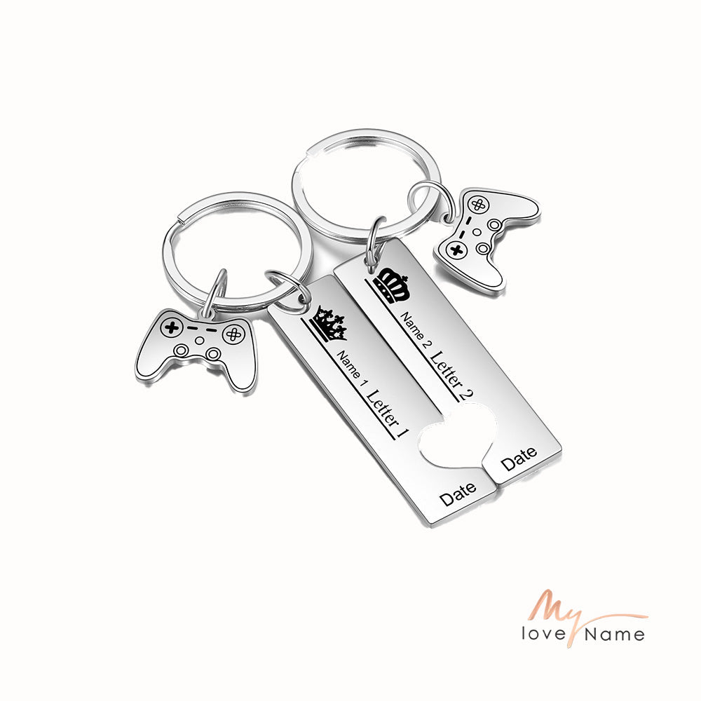 Custom Name Stainless Steel Crown Couple Keychain