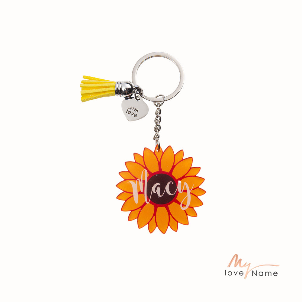 Custom Name Sunflower Keychain