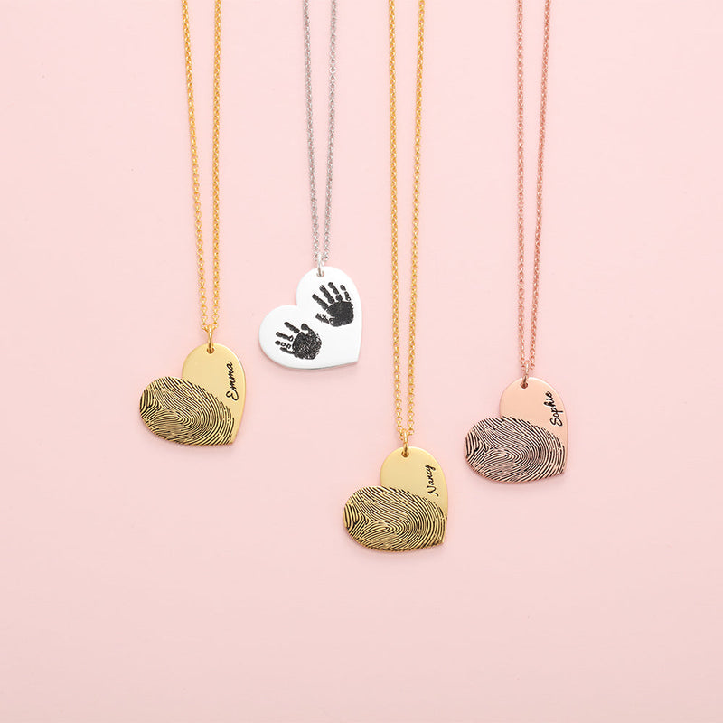 Personalized 25mm Heart-shaped fingerprint necklace