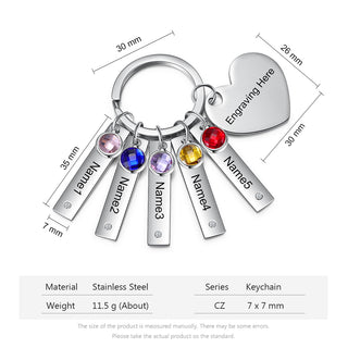 Stainless Steel Bar Heart Shape Engraved Name Keychain
