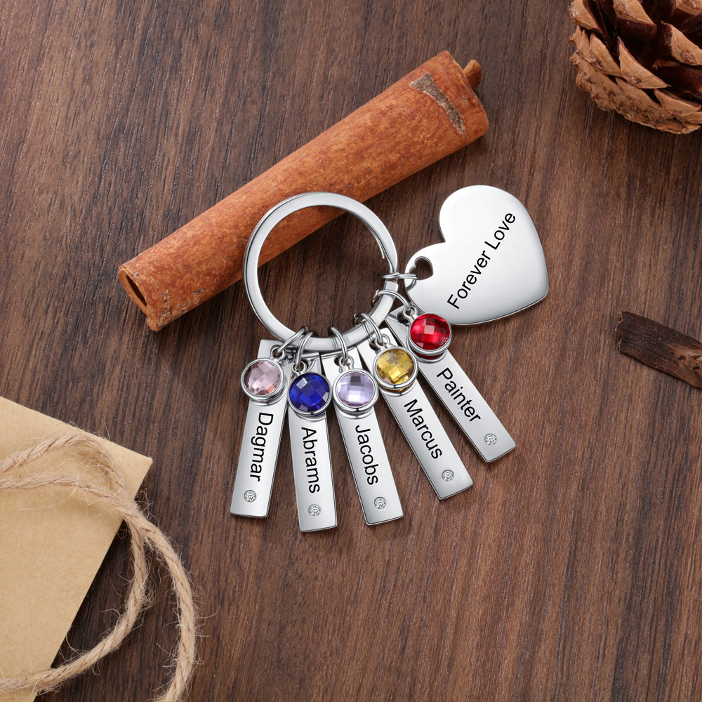 Stainless Steel Bar Heart Shape Engraved Name Keychain
