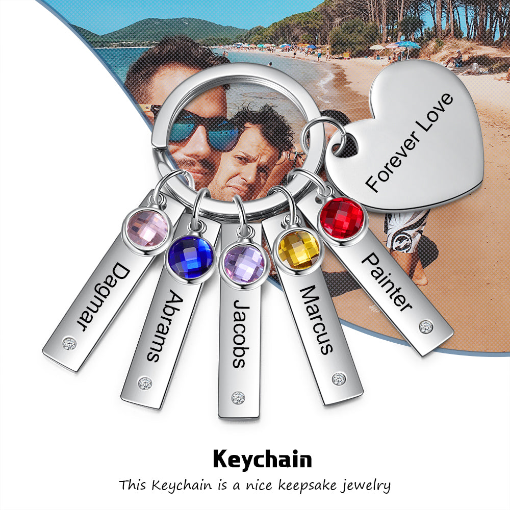 Stainless Steel Bar Heart Shape Engraved Name Keychain