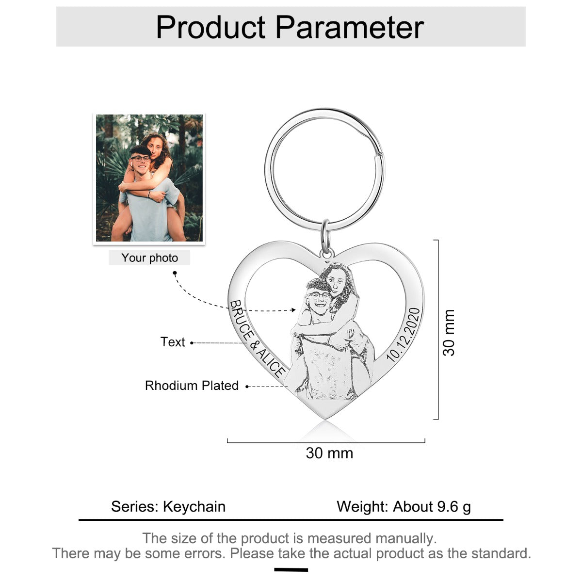 Personalized Rhodium Plated Photo Keychain