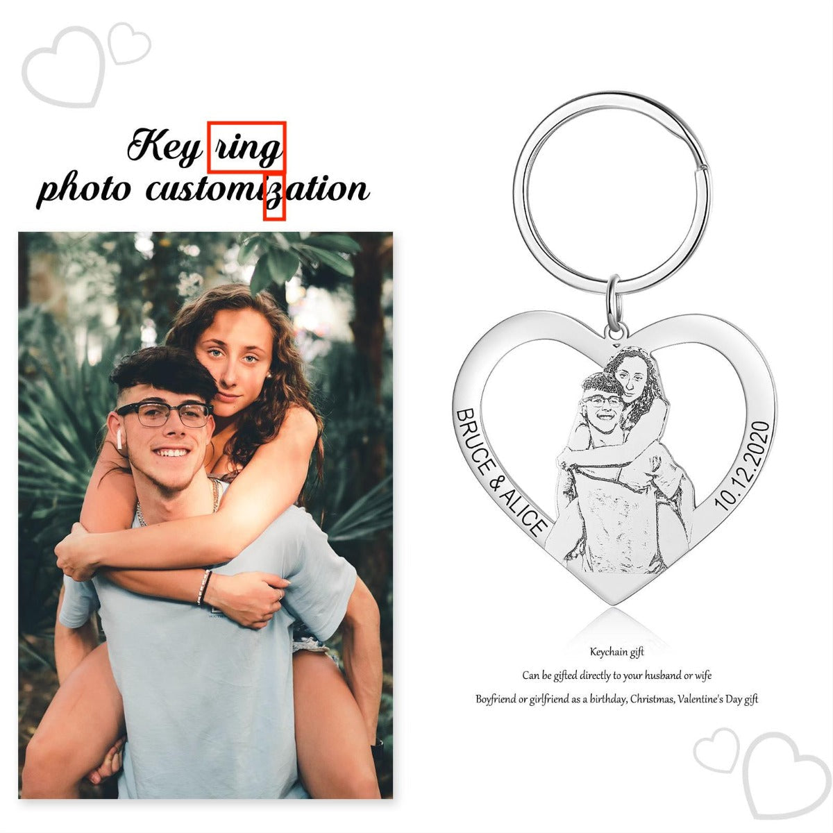 Personalized Rhodium Plated Photo Keychain