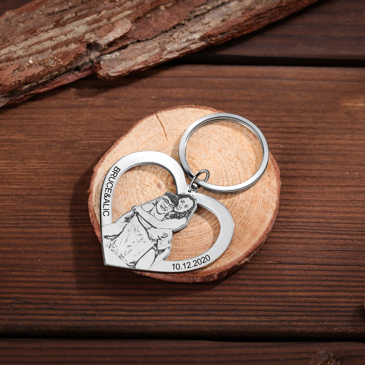 Personalized Rhodium Plated Photo Keychain